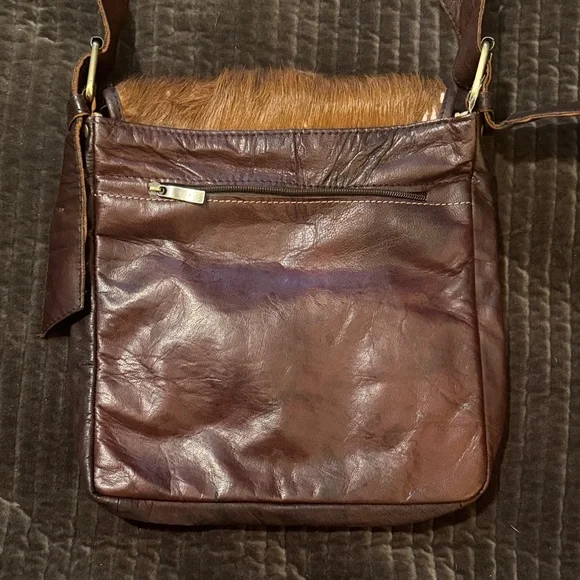 Cowhide artisan Brown and White Leather Shoulder Bag - Picture 2 of 11